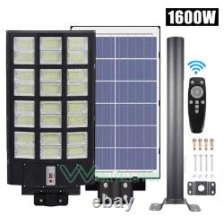 1600W LED Solar Street Light Motion Sensor Dusk to Dawn Outdoor Road Lamp withPole