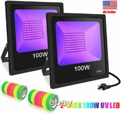 2Pack 100W UV LED Black Light for Glow Party Club Stage Lighting IP66+Free Tapes