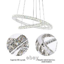 2 Rings Crystal Chandelier LED Round Pendant Lamp Lighting Hanging Light Fixture