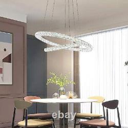 2 Rings Crystal Chandelier LED Round Pendant Lamp Lighting Hanging Light Fixture