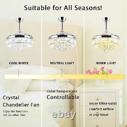 42 K9 Crystal Chandelier Ceiling Fan Light Remote Fandelier withRetractable Blade
