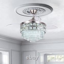 42 Luxury Crystal Retractable Ceiling Fan Light LED Chandelier withRemote Control