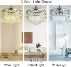 42 Luxury Crystal Retractable Ceiling Fan Light LED Chandelier withRemote Control