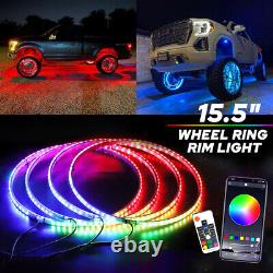 4x 15.5'' RGB Wheel Ring Lights LED Light For Truck Car Rim Lights Bluetooth APP