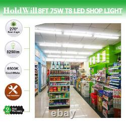 6 Pack 8FT LED Shop Light T8 Linkable Ceiling Tube Fixture 75W Daylight 6000K