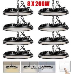 8 Pack 200W UFO LED High Bay Light Commercial Warehouse Factory Lighting Fixture