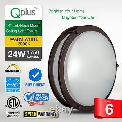 Flush Mount Ceiling Light LED 14 inch Double Ring Bronze Dimmable Round 24W
