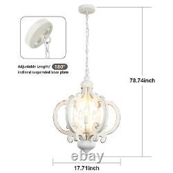 French Country Chandelier White Wood Pendant Light Fixture Dining Room Lighting