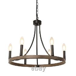 French Country Chandelier Wood Pendant Light Fixture Farmhouse Rustic Lighting