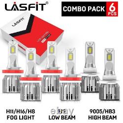 LASFIT H11+H11+9005 LED Combo Headlight High+Low Beam+Fog Light Bulb 3Pair White
