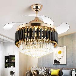 Luxury 42 Crystal LED Chandelier Remote Control Invisible Ceiling Fans Lighting