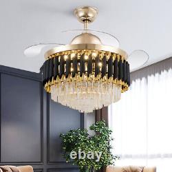 Luxury 42 Crystal LED Chandelier Remote Control Invisible Ceiling Fans Lighting