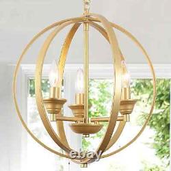 Modern Gold Chandelier 3 Light Fixture Dining Room Ceiling Lighting Globe Brass