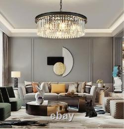 Modern Round K9 Crystal Chandelier LED Black Ceiling Lighting Lamps For Home