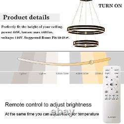 NEW Modern LED Chandelier 2 Ring Pendant Lighting Adjustable + Remote Control