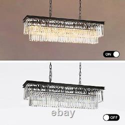 Rectangle Crystal Chandelier 2-Tiers Light Pendant Hanging Lighting Fixtrue 40