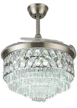Silver 42 Modern Chandelier Crystal Ceiling Fan with Light LED Lighting Fixture