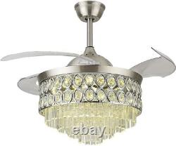 Silver 42 Modern Chandelier Crystal Ceiling Fan with Light LED Lighting Fixture