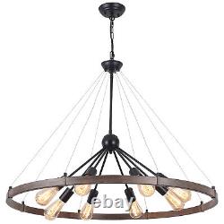 Wood Chandelier Ceiling 8 Light Fixture Living Room Lighting Pendant Lamp Black