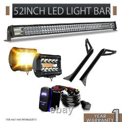 52 Led Light Bar +4 Led Pods Fog Light + Support Pour 87-95 Wrangler Yj