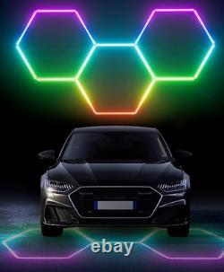 Lumières hexagonales à LED - Pack de 3 couleurs RVB changeantes, pouvant être reliées, pour garage, magasin de détail et salle de sport.