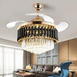 Luxury 42 Crystal Led Chandelier Télécommande Ventilateurs De Plafond Invisibles Éclairage