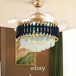 Luxury 42 Crystal Led Chandelier Télécommande Ventilateurs De Plafond Invisibles Éclairage