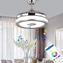 Ventilateur de plafond Bluetooth 42 avec lumière LED à 7 couleurs, lecteur de musique et lustre rétractable