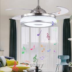 Ventilateur de plafond Bluetooth 42 avec lumière LED à 7 couleurs, lecteur de musique et lustre rétractable